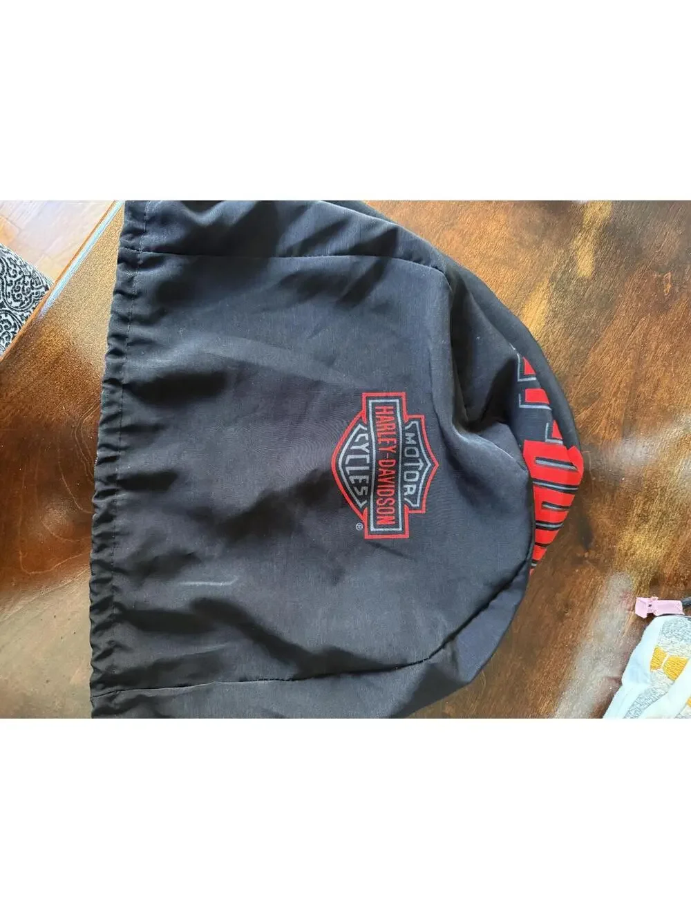 Harley-Davidson Motor Cycles Black Drawstring Bag with Red Logo Print